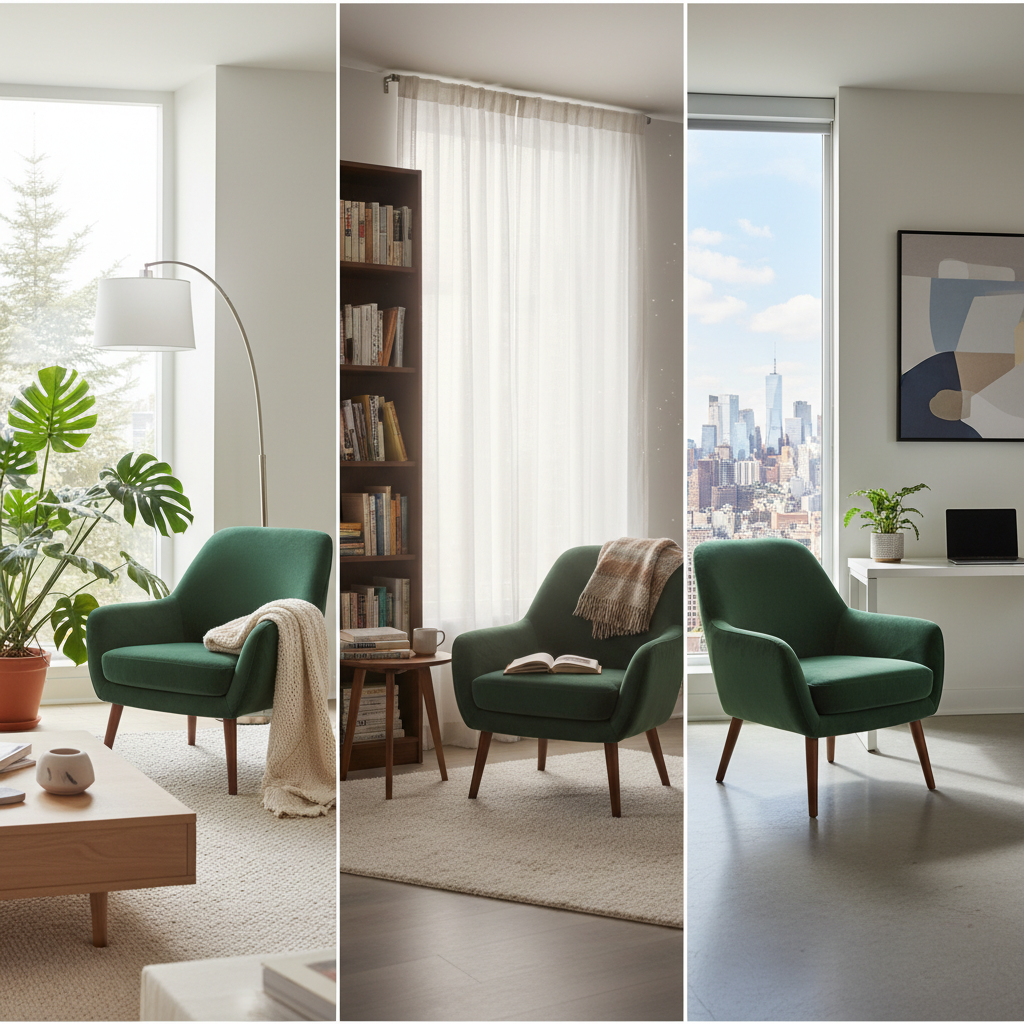 Fotoliu afișat în diferite setări de cameră